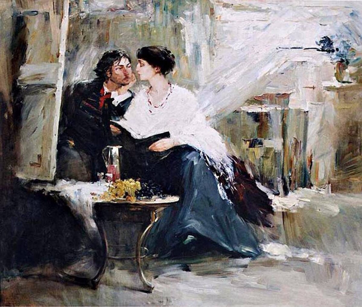 Наталия Третьякова. Ахматова и Модильяни у незаконченного портрета. Источник http://b1.culture.ru/