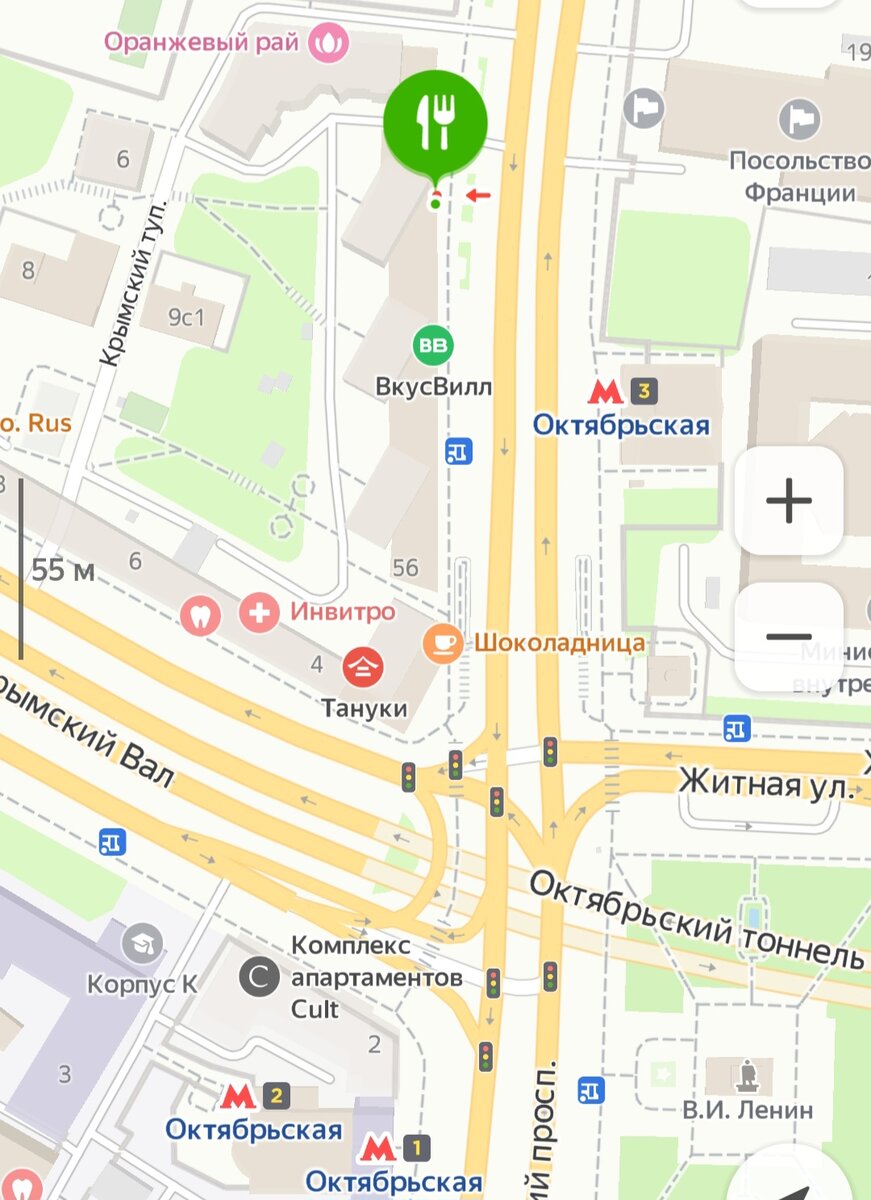 Расположение ресторана на Яндекс картах