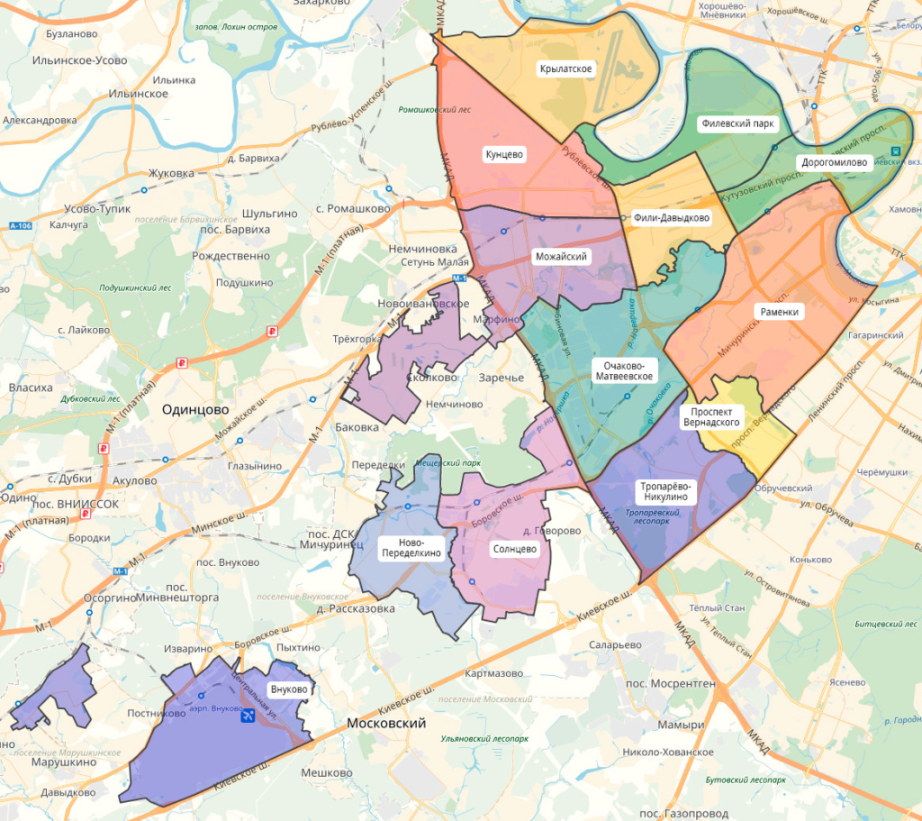 Западный округ с выделением всех районов на карте. Взято с сайта: bangkokbook.ru.