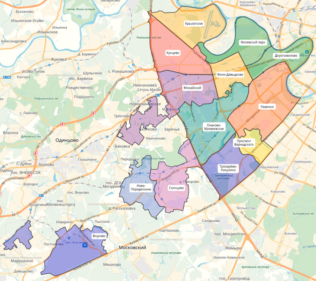 Карта административных округов москвы с границами