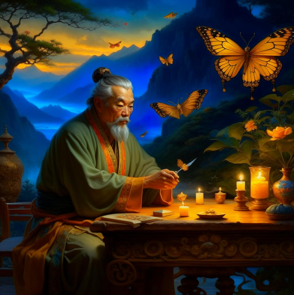 Таким увидела Чжуан Цзы нейросеть Кандинская 2.2. Думает ли о мудрости она? Снятся ли нейросетям цифровые кошмары?