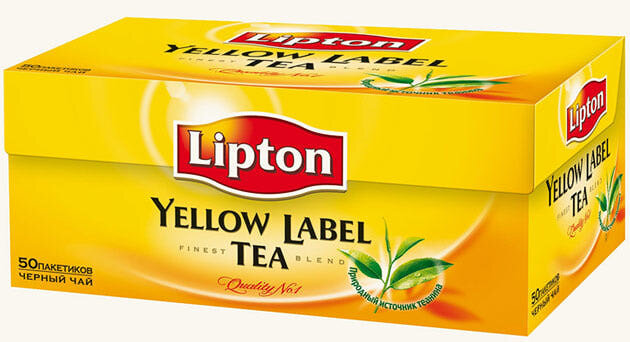 Современная пачка Lipton Yellow Label. Обратите внимание на «Природный источник теанина». Это слово надо запомнить, оно нам еще пригодится.