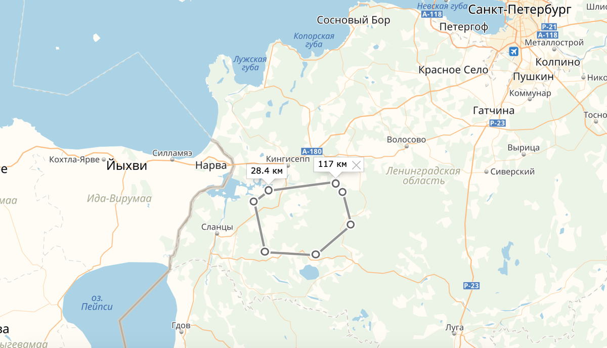 Карта местности вокруг полигона