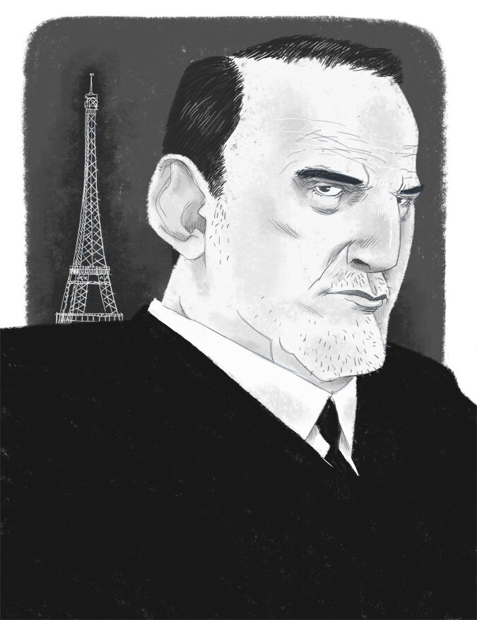 Карикатура "Виктор Люстиг и Эйфелева башня"
