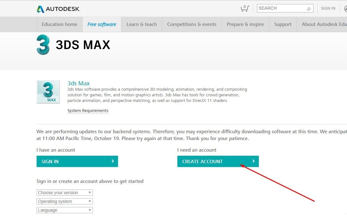 Бесплатная официальная версия на 3 года 1. Перейдите по ссылке. Зарегистрируйтесь или зайдите в свой аккаунт, если вы уже пользователь Autodesk.  2. Нажмите Create Account 3.