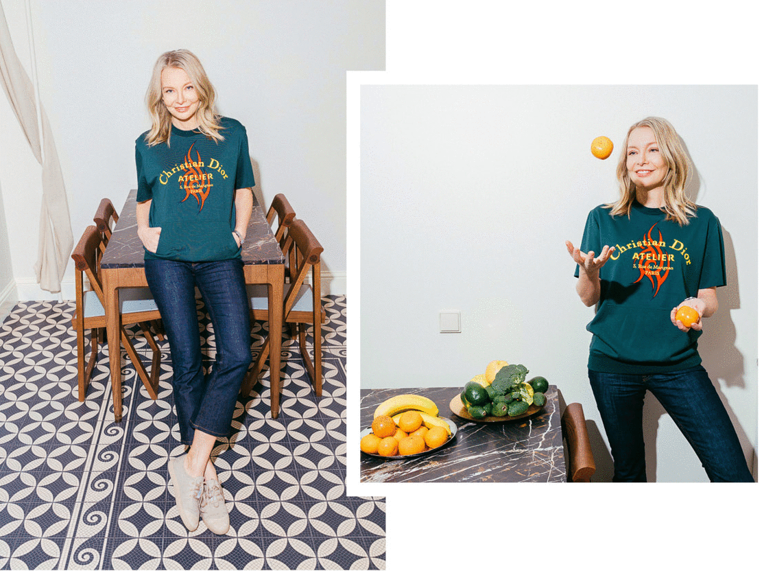 Топ, Dior; кеды, Max Mara. Прическа и макияж: Вика Вакулюк