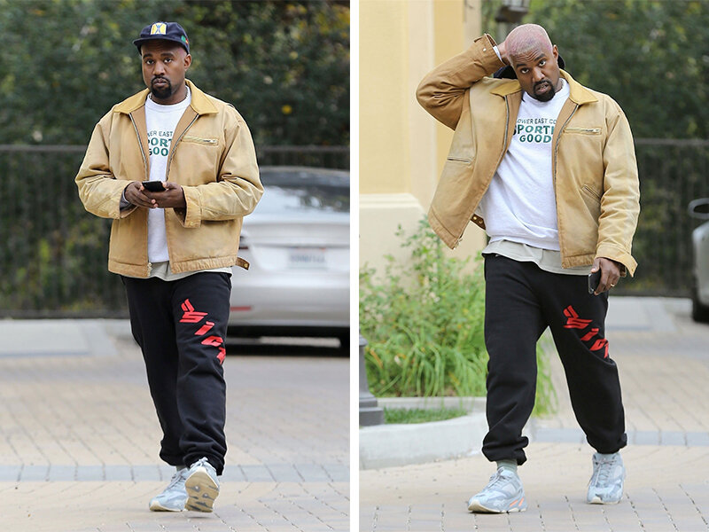 Канье в YEEZY BOOST 700 «Inertia» неподалёку от своего офиса в городе Калабасас