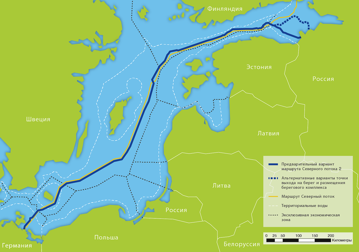 Маршруты газопроводов «Северный поток» и «северный поток-2» в Балтийском море