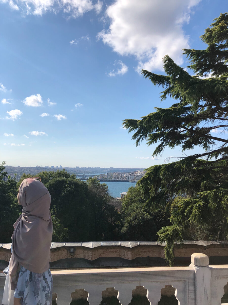 Единственное отдаленно похожее место. Большая терраса, вид на море еле виден через деревья.