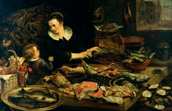 Ф. Снайдерс. Рыбная лавка, 1616г.