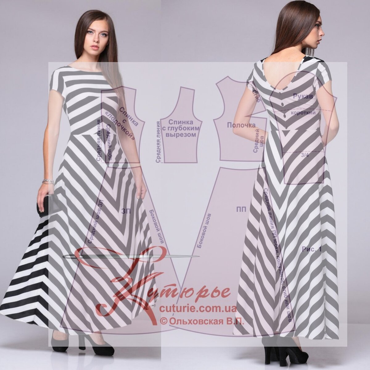 Платье длинное в пол в полоску отрезное