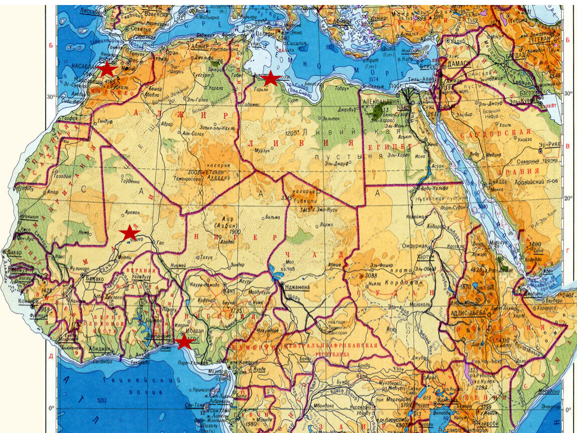 Карта севера африки со странами крупно на русском