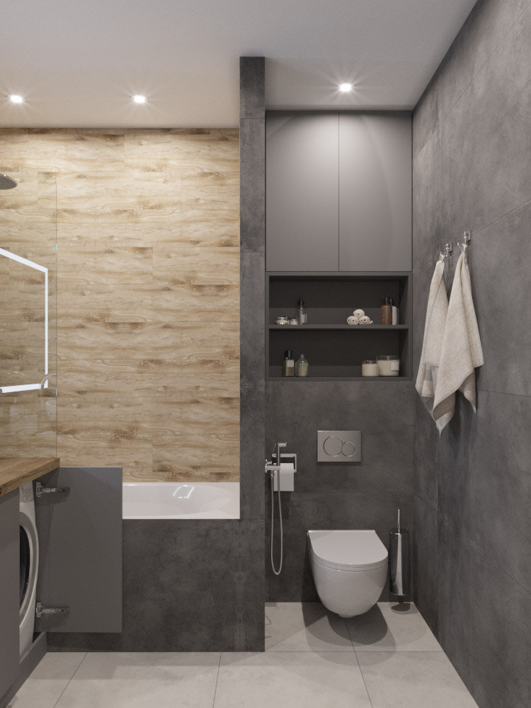 Дизайн интерьера: ванная комната с плиткой под дерево в мокрой зоне |  3Dplitka и дизайн интерьера | Дзен
