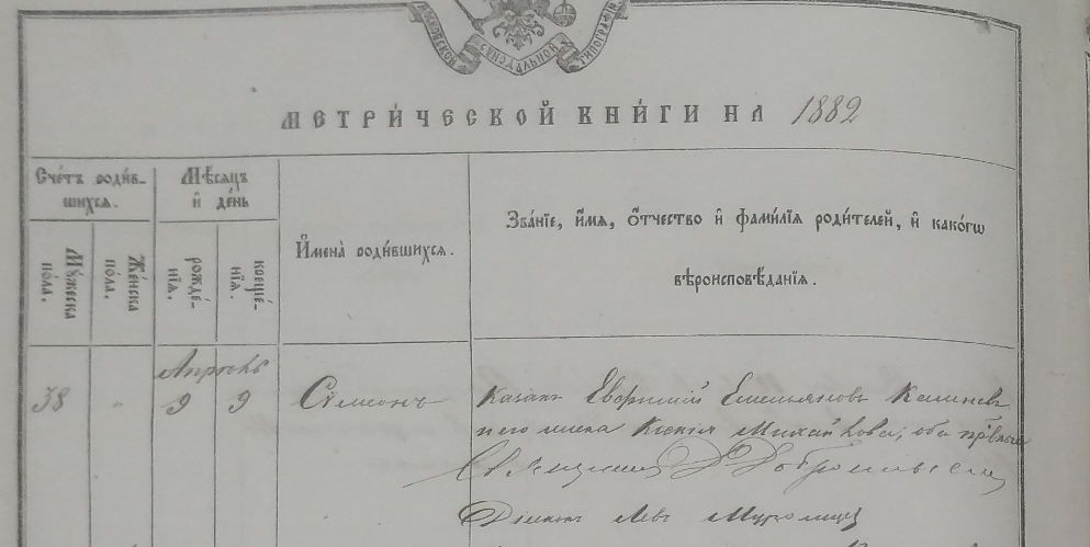 Метрическая книга Краснохолмская, 1882г