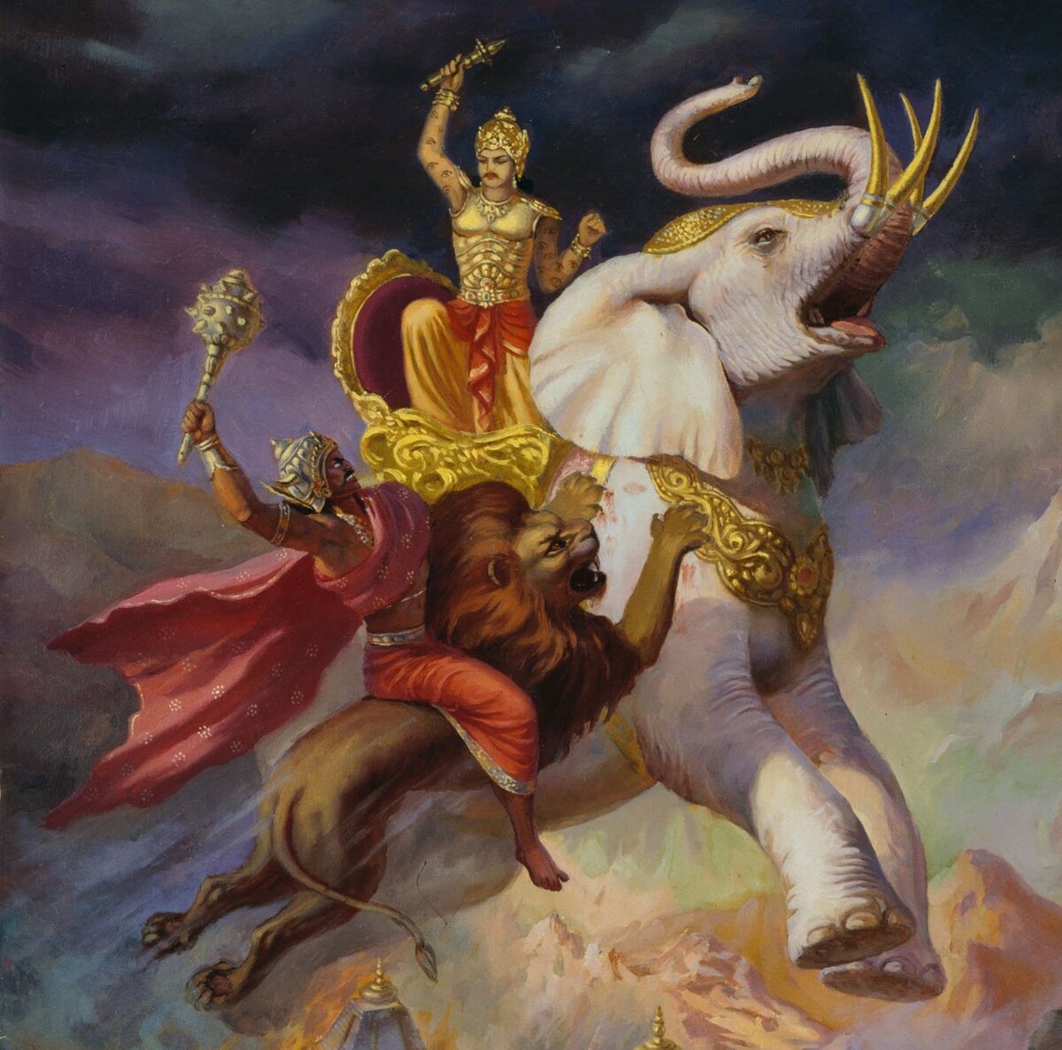 курукшетра битва. бог индра вритра. бог индра с ваджрой. асуры равана. тысячерукий будда.