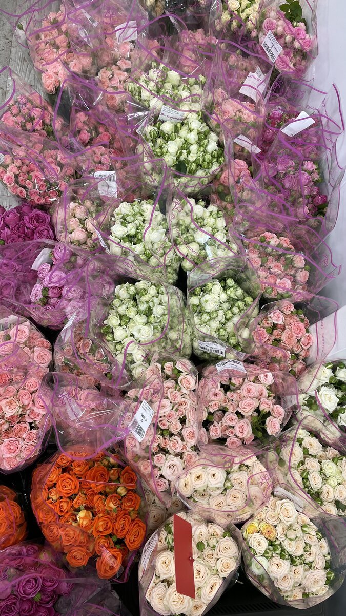 Ассортимент кустовых роз.