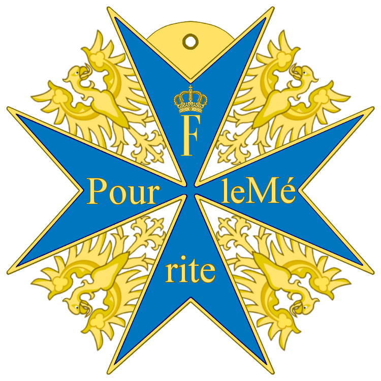 Примечание БИТ: Pour le Mérite - орден, учрежденный Фридрихом Великим в 1740 году и бывший высшей военной наградой Пруссии до конца Первой мировой войны. Неофициально назывался «Голубой Макс» (нем. Blauer Max)
