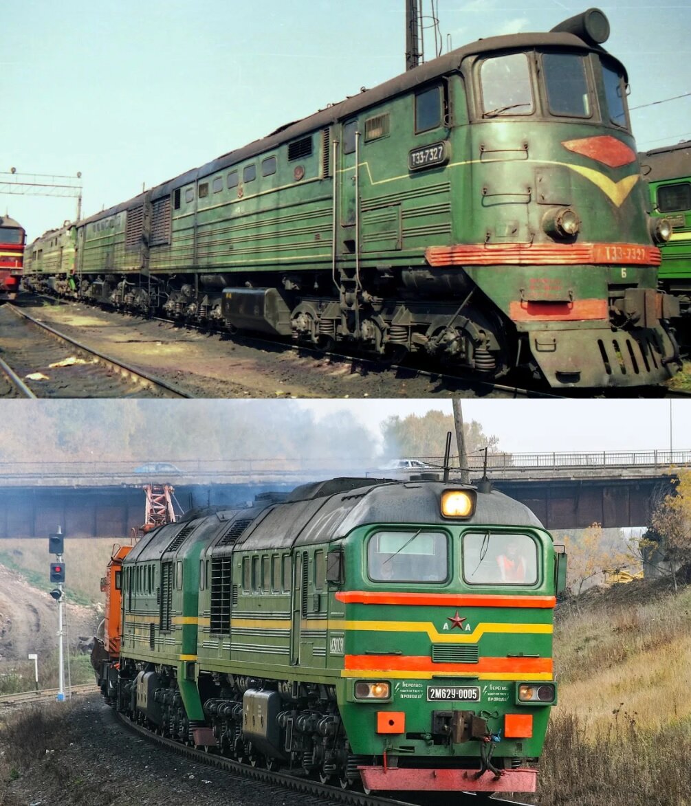 ТЭ3 и 2М62. Коллаж из материалов сайта railgallery.ru