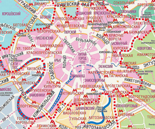 Фрагмент карты Москвы 2000-х годов. На ней ещё обозначены ТЕОС Китай-город и ТЕОС Сити. Взята с сайта: https://kreml-msk.ru.