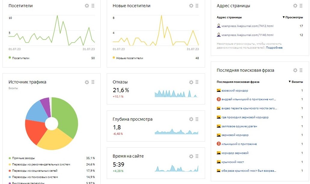 Яндекс.Метрика за июль