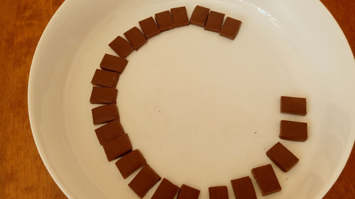 Вот так, кусочек за кусочком я разложил шоколад.