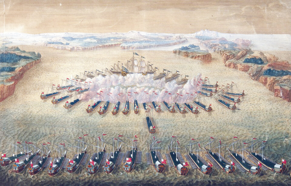Гангутское сражение, гравюра Маврикия Бакуа(Wikipedia.org)