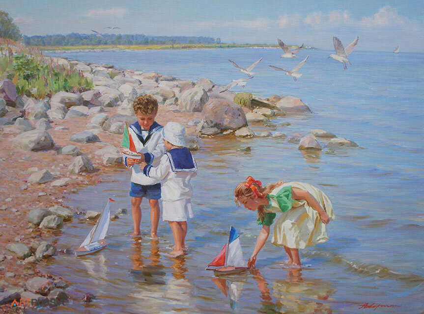 "ЮНЫЕ МОРЯКИ", масло, 60x80 см, Художник Александр Аверин (artrussia.ru/alexandr_averin)
