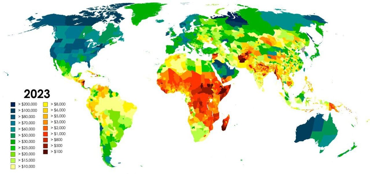 Подушевой ВВП (по ППС) разных административно-территориальных единиц (штатов, областей, провинций и т.д.) мира.