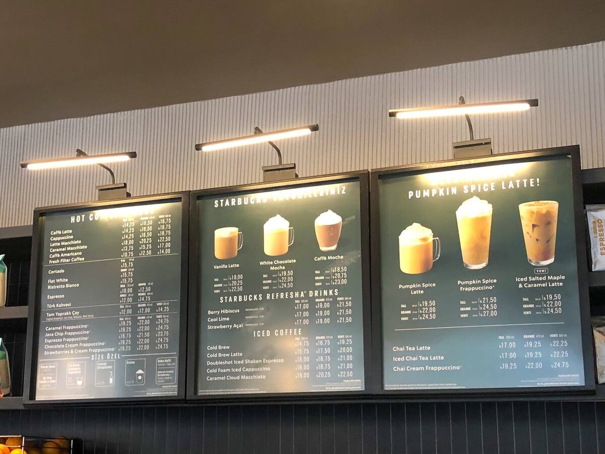 Стоимость кофе в Starbucks в 2021 году. Курс лиры +- одинаковый что и сейчас. 