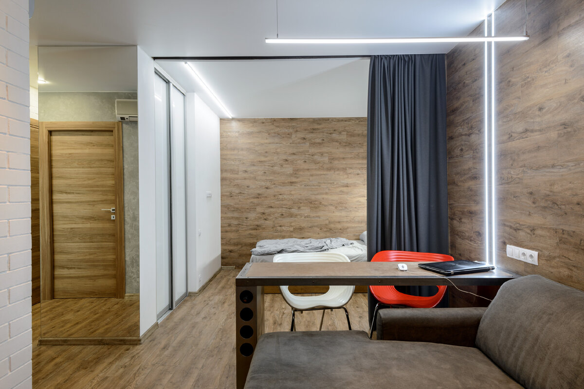 дизайн студии 40 кв м в стиле лофт