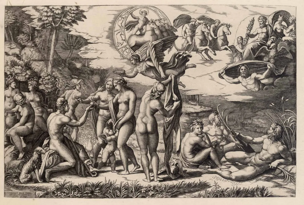 Гравюра "Суд Париса" Маркантонио Раймонди