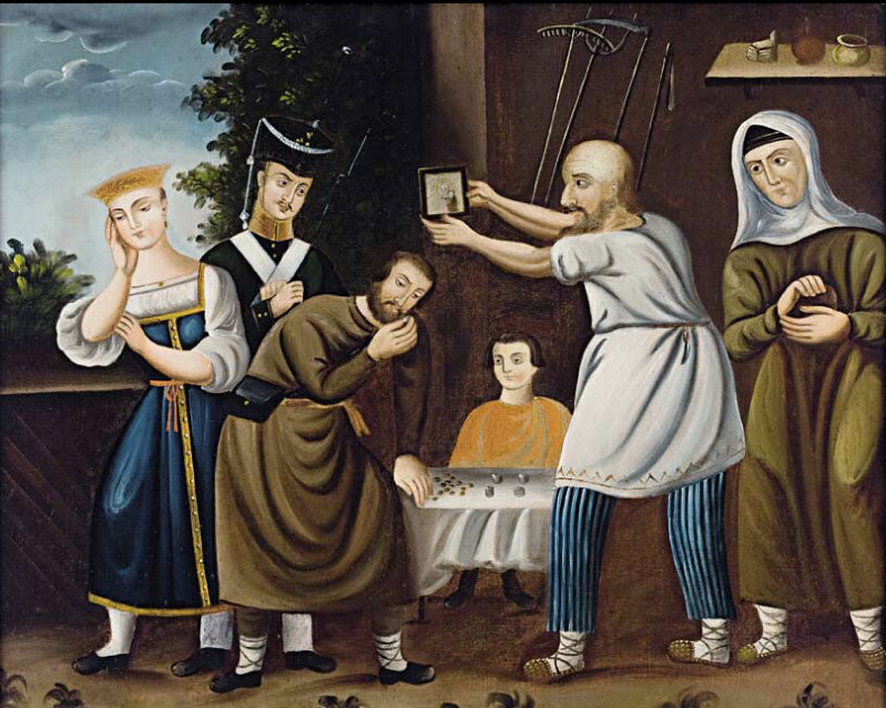 Неизвестный художник. Проводы новобранца. Конец XIX в. Картон, масло