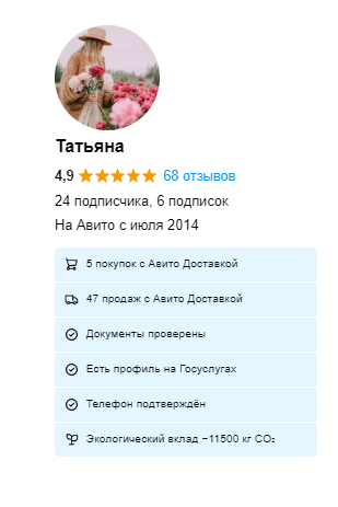 Профиль и счетчик продаж 