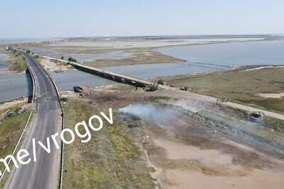    Рогов опубликовал кадры повреждения Чонгарского моста ©телеграм-канал Владимира Рогова