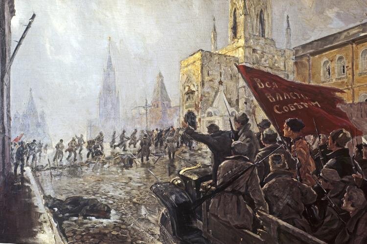 Репродукция картины «Вступление Красной гвардии в Кремль 2 ноября 1917 года». Художник Василий Мешков
