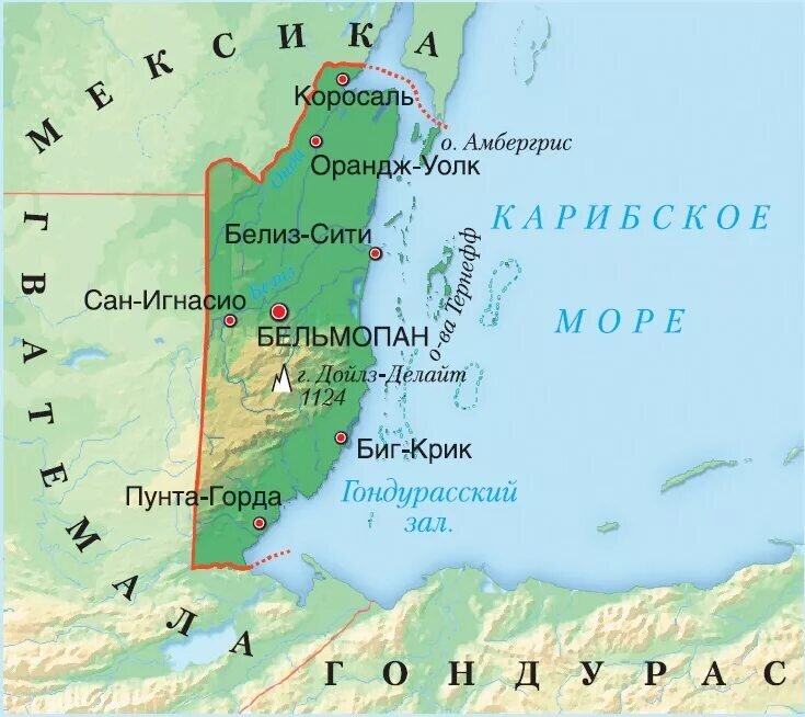 Белиз на карте центральной Америки