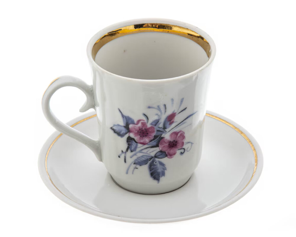 Кофейная пара с цветочным декором. 1976-1986 гг., Синельниковский фарфоровый завод