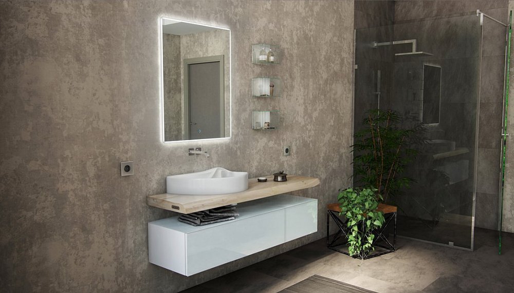 ТУМБА ПОДВЕСНАЯ FELAY 95 и 45, БЕЛАЯ В ВАННОЙ КОМНАТЕ