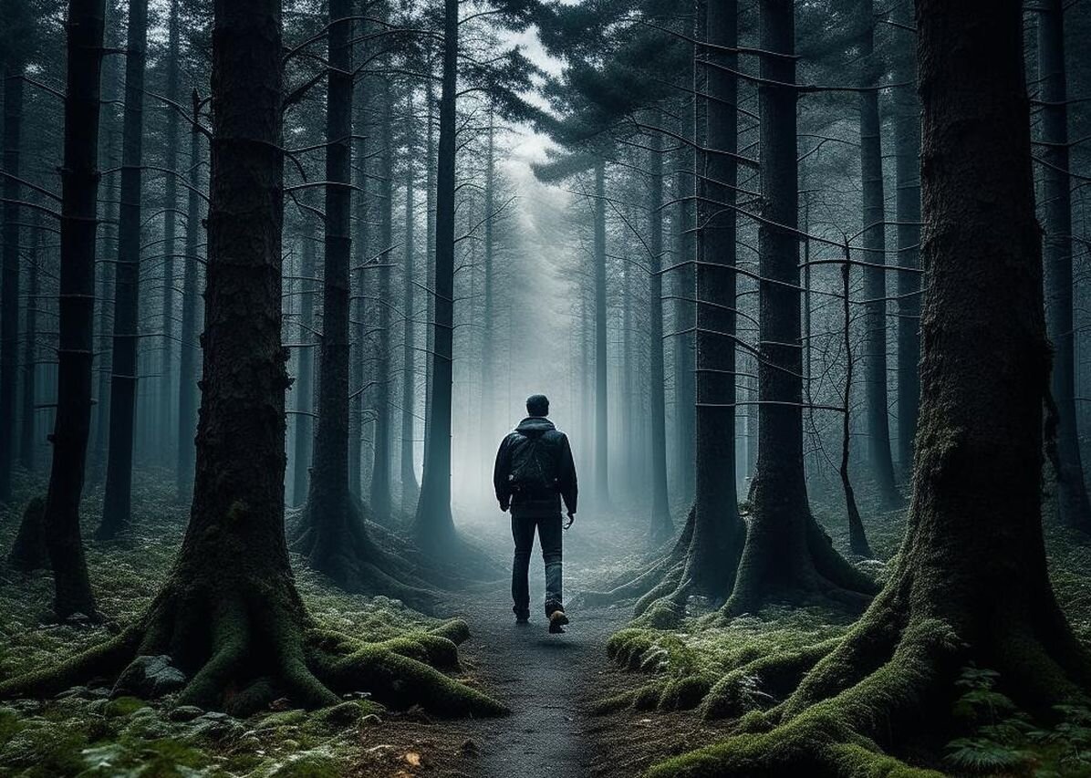 Люди чаще всего теряются в лесу.  Фото: Kandinsky 2.2.