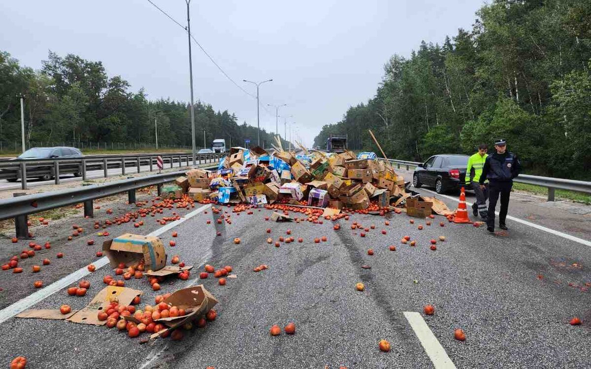 Перевернувшаяся фура с помидорами утром сковала движение на выезде из  Воронежа | Горком36 | Воронеж | Дзен