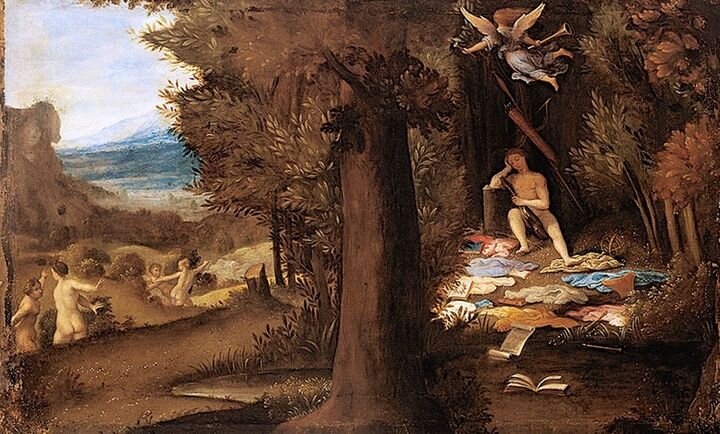 Лоренцо Лото «Спящий Аполлон и музы», ок. 1549.