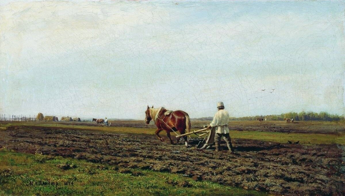 "На пашне", 1872 Холст, масло 27,3 х 47,7 см. Клодт Михаил Константинович