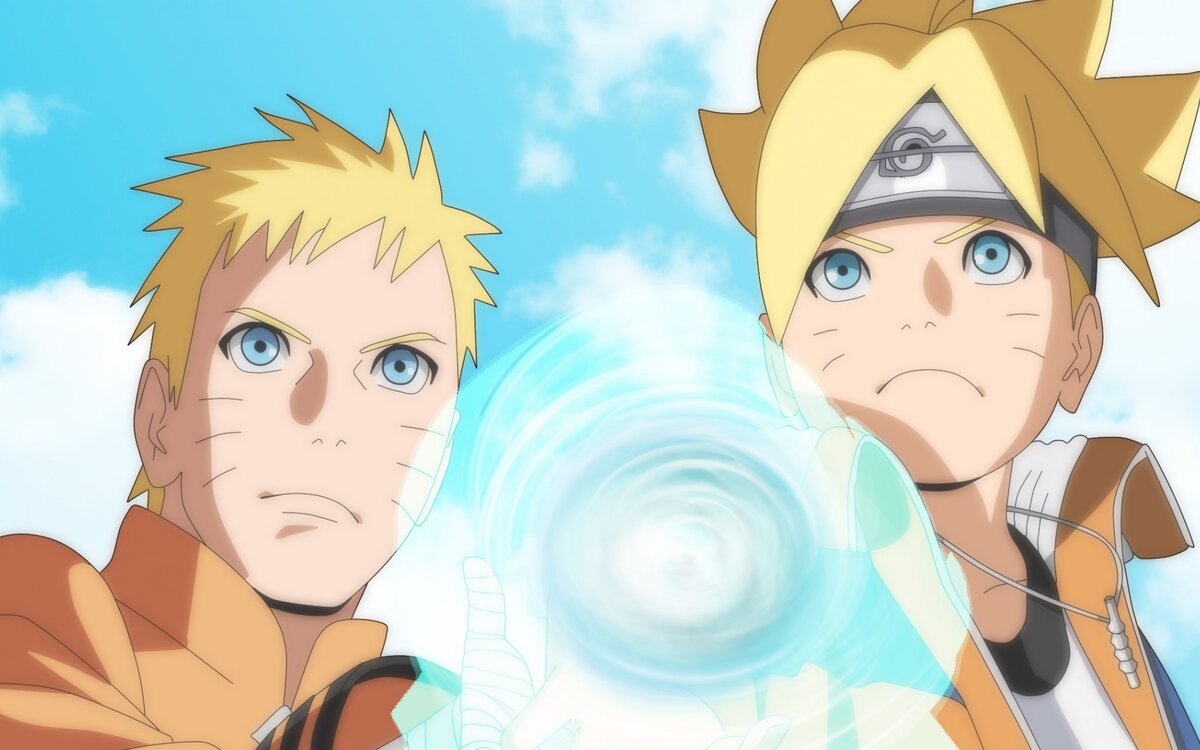 Наруто Узумаки со своим сыном Боруто Узумаки