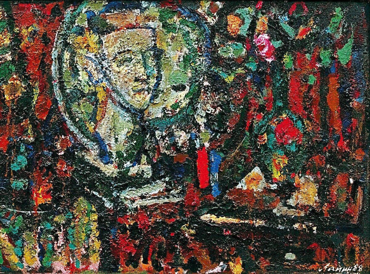 Гипсовая голова и предметы из мастерской. Холст, масло. 1988. Собрание Николая Радченко