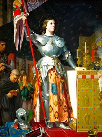 Канонический образ Жанны-воительницы. Картина французского художника  Жана Огюста Доминика Энгра «Жанна д’Арк на коронации Карла VII» (1854 год)