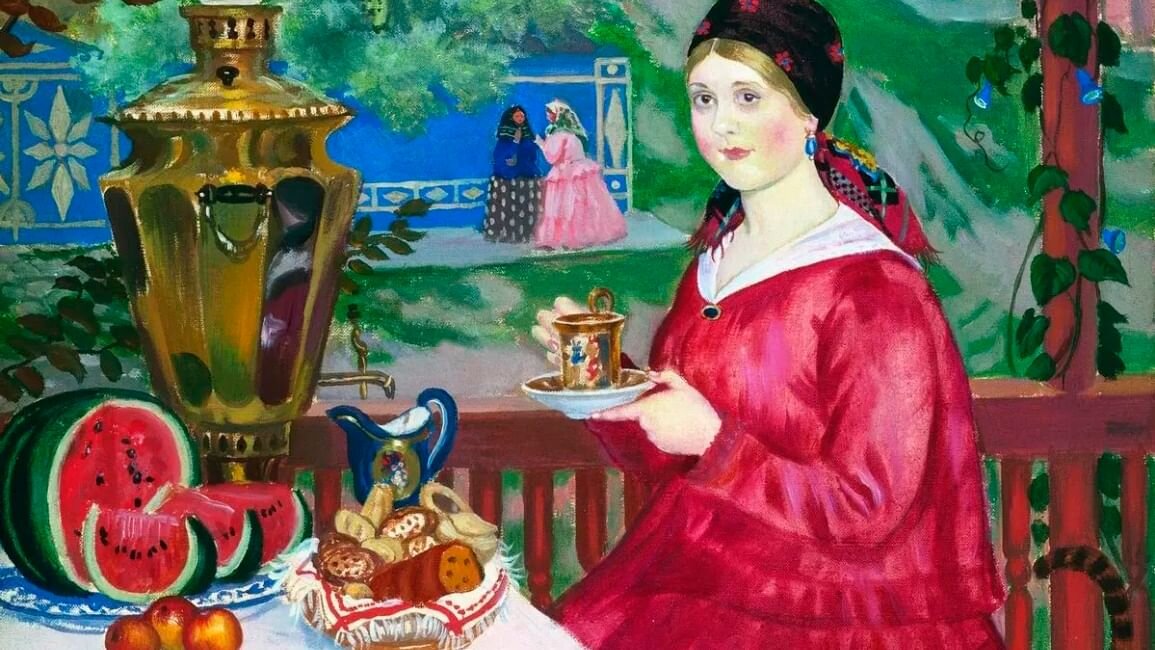 БОРИС КУСТОДИЕВ. КУПЧИХА НА БАЛКОНЕ (ФРАГМЕНТ). 1920. ЧАСТНОЕ СОБРАНИЕ