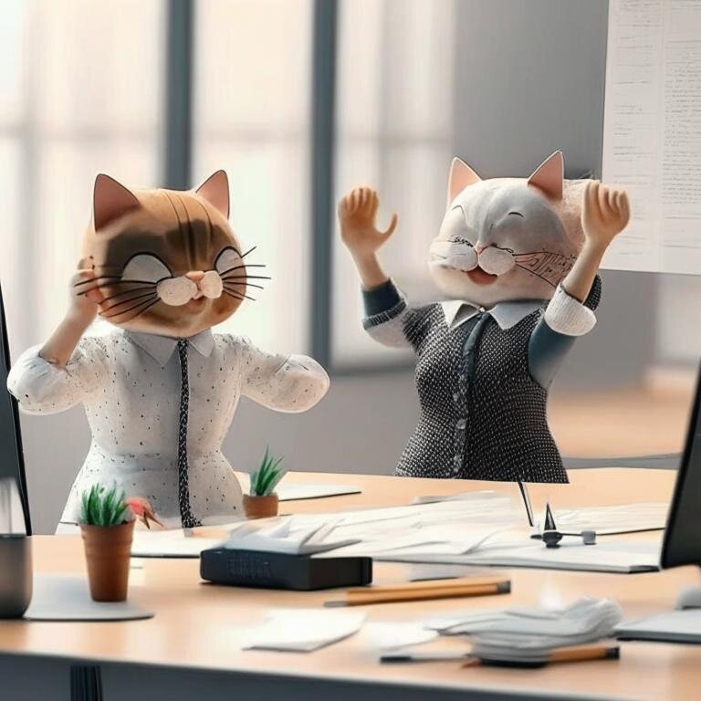 Вот таких радостных "котов-педагогов" нам нарисовала нейросеть.