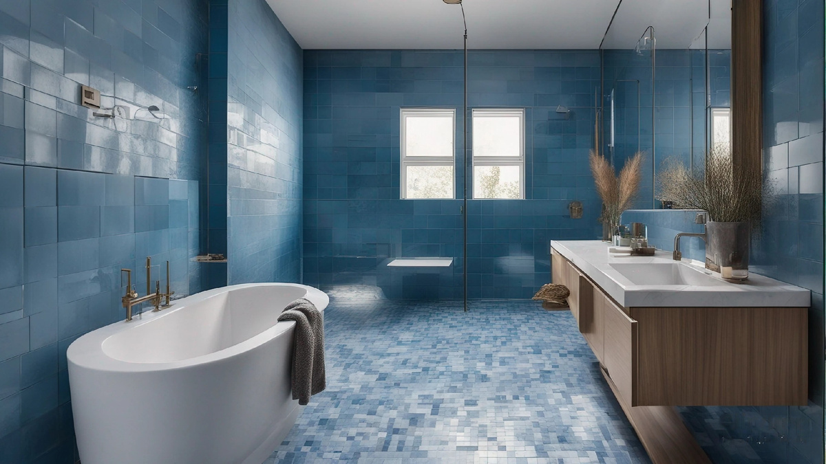 Плитка в ванной в голубых тонах