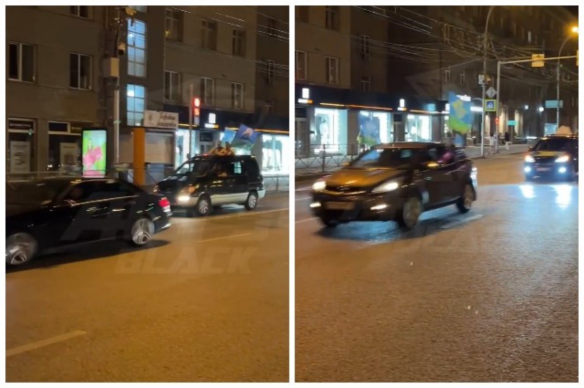    Колонна автомобилей с флагами ВДВ проехала по ночному Новосибирску