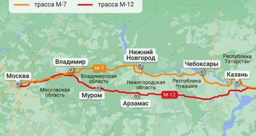 Так пройдет новая автомагистраль М-12 "Восток" на участке от Москвы до Казани